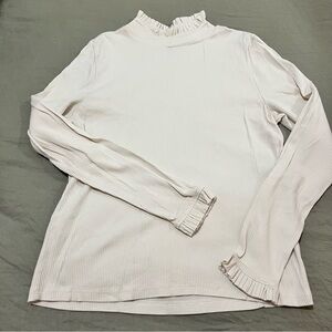 J. Crew Cream Ribbed Long-Sleeve Ruffle Mock Neck Top